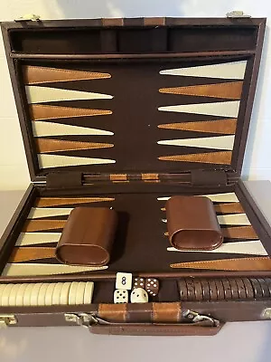 Vintage Backgammon Set In Faux Leather Briefcase 10” X 15” • $18.55