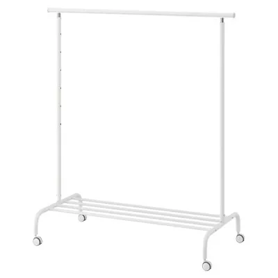 IKEA RIGGA Clothes Rack Steel Adjustable 6 Fixed Levels White 111x51x126 Cm • £16.50