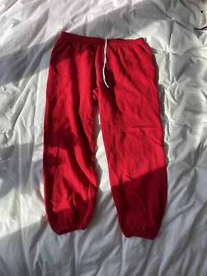 Vintage 1970s Bassett Walker Red Solid Plain Cotton Blend Sweatpants Adult XL • $20