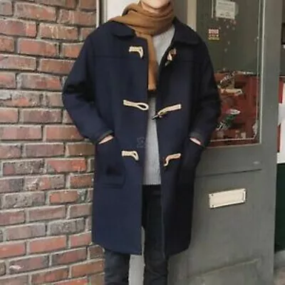  Mens Wool Blend Coat Duffel Toggle Mid Long Casual Trench Jacket Peacoat • $48.59