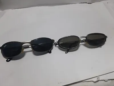 2 Pairs Vintage Ray Ban 1 Bausch & Lomb Deco Smoke Lenses Sunglasses Silver • $30