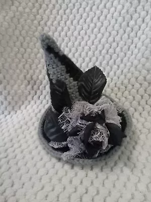 Witch Mini Hat Handmade Knit Black And Grey Clip-on Hat For Faire Or Halloween • $19.99