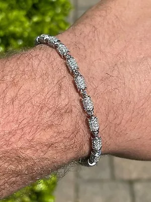 Men's Barrel Tennis Bracelet Solid 925 Sterling Silver CZ Flooded Out Hip Hop • $90.79