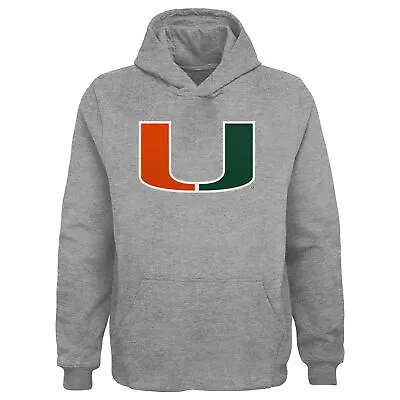 Outerstuff NCAA Boys Miami Hurricanes Logo Fleece Hoodie Grey • $34.95