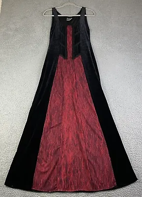 Vintage 90s CYKXTEES Velvet Black Crimson Red Maxi Dress Steampunk Gothic L EXC • $139.99