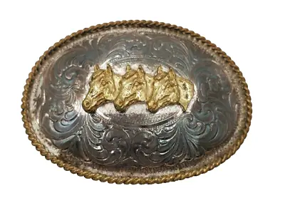 Montana Silversmiths Equestrian Belt Buckle 3 Horse Heads (O-2) • $39.96
