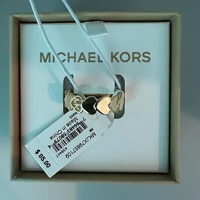 MICHAEL KORS Hearts & MK Logo Gold Brass Ring Crystals MKJ7985710 Size 7 +MK BOX • $49.99