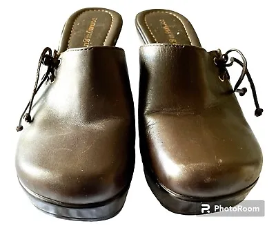 Vintage 90s Y2k Tommy Hilfiger Brown Chunky Platform Clogs Mules Shoes Size 7M • $14