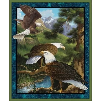 100% Cotton Fabric Springs Creative Flying High Bald Eagle Panel Patchwork • £11.50