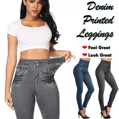 Women Ladies High Waist Denim Jeans Pencil Pants Stretchy Skinny Jeggings Leggin • £12.99