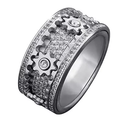 Handmade Gear Rotation Ring Couple Ring Full Diamond Rotation Anti Anxiety Ring- • $19.98