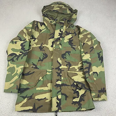 Military Jacket Mens Medium Long Green Camo Cold Weather Parka Hooded Full Zip • $75.32