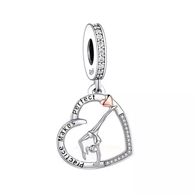 Practice Makes Perfect Dance Gymnast Charm Sport Olympic Gym Sterling Silver 925 • £17.99