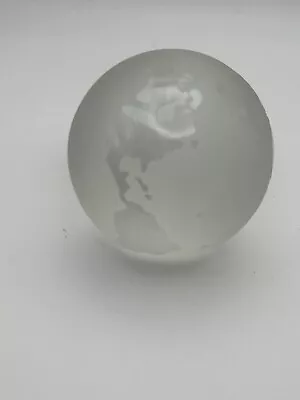 Vintage World Globe Earth Paperweight Etched Frosted Crystal Glass Clear 3” • $10