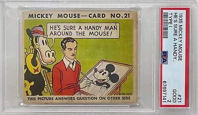 1935 Mickey Mouse Gum Card Type I He's Sure A Handy.. #21 Disney PSA 2 67697141 • $1499.99