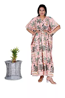 $39.67 • Buy Indian Cotton Kaftan Peach Forest Night Suit Bridal Kaftan Night Maxi Gown AU