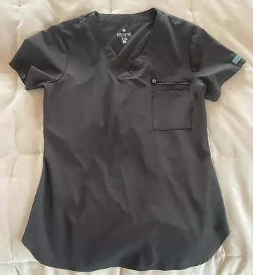 MED COUTURE Peaches Women's Black Short Sleeve V Neck Scrub Top Size XS • $13.64