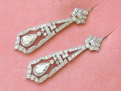 Art Deco Vintage Lab-Created Diamond Drop/Dangle 14K White Gold Finish Earring • $75.25