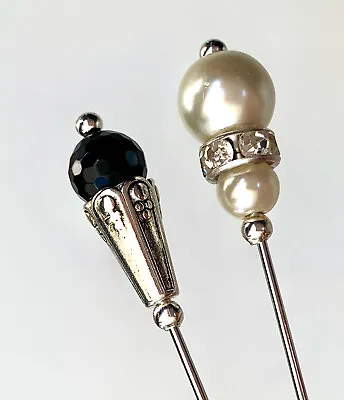 £7.99 • Buy 2X Hat Pins Vintage Antique Silver Style 3 Inch Long Hat Pin & Protector**