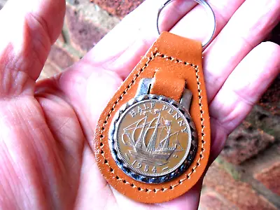 70th Birthday Gift 1954 Ship Coin Leather Keyring Gift For A Man Or Woman • £12.99