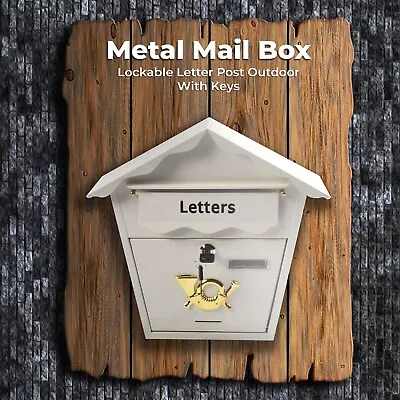 Large Wall Mounted Metal Mail Box Lockable Letter Post Outdoor With Keys • £12.89