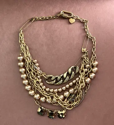 Marc By Marc Jacobs Chunky Gold Tone Necklace Chains Beads Safety Pins • $145