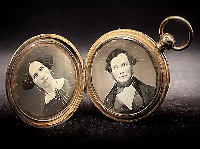 DAGUERREOTYPE LOCKET - HANDSOME COUPLE - 1 3/4  GOLD FILL POCKET WATCH CASE 53 G • $245