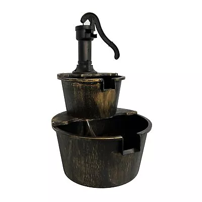 NEW! 2 Tier Cascading Barrel Garden Water Pump Fountain Feature • £29.99