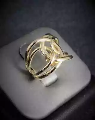 $599 • Buy 14KT Yellow Gold Criss-Cross Knot Wide Ring