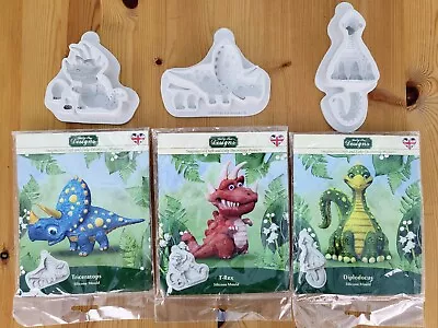 Katy Sue DINOSAURS Silicone Cake Moulds T-Rex Triceratops Diplodocus Decorations • £35