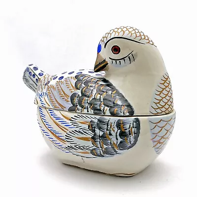 Trinket Box With Lid Hand Painted Blue White Gold Italian Porcelain Chicken Bird • $22.99