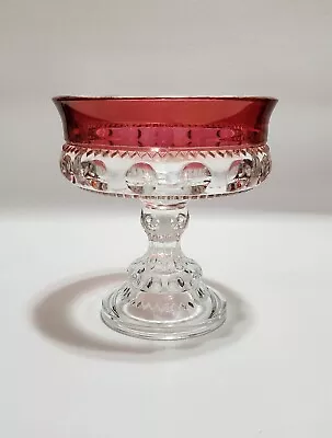 Vintage MCM 1950s Tiffin Kings Crown Ruby Flashed Top 5.5  Tall Compote Bowl • $14.97