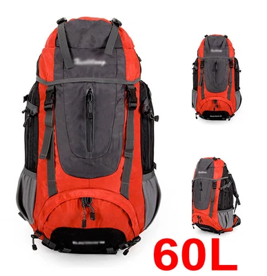 $51.49 • Buy 60L Nylon Double Shoulder Bag Camping Hiking Travel Backpack W Steel Frame Red