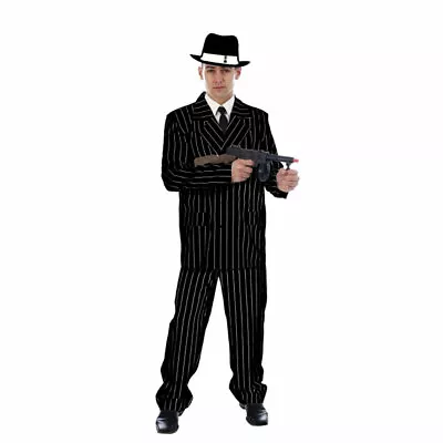 ADULT GANGESTER BLACK & WHITE STRIPE COSTUME MENS SUIT 1920s MAFIA FANCY DRESS  • £17.99