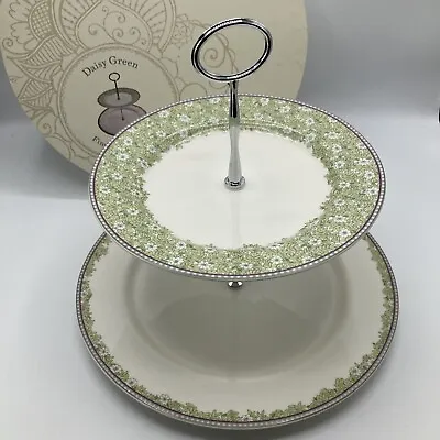 Denby Monsoon Daisy Green Cake Stand 2 Tier Plates Fine China • $39.99