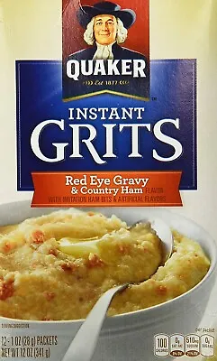 4 PACK Quaker Instant Grits Red Eye Gravy & Country Ham Flavor (12 Servings Ea) • £19.29