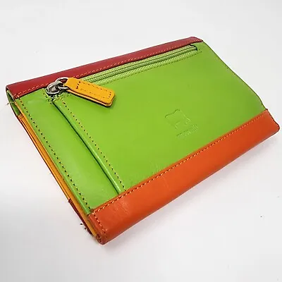 MYWALIT Leather Bi-Fold Wallet Green Red Yellow Orange. EUC 5.75  Wide X 4  Tall • $45.87