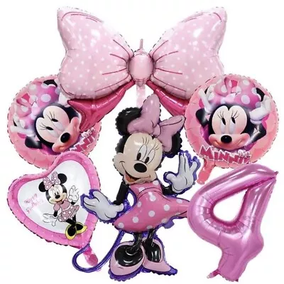 Minnie Mouse 4th Birthday Girls Pink Balloon Set Party Decorations Age 4 Kids • £8.99