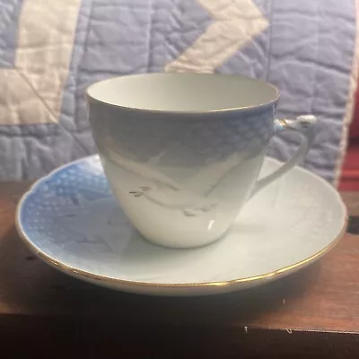 B&G Bing & Grondahl Seagull Tea Cup & Saucer Denmark Blue & White & Gold Rim • $12