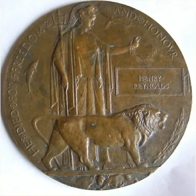 £175 • Buy WW1 Death Penny Plaque Medal  HENRY REYNOLDS