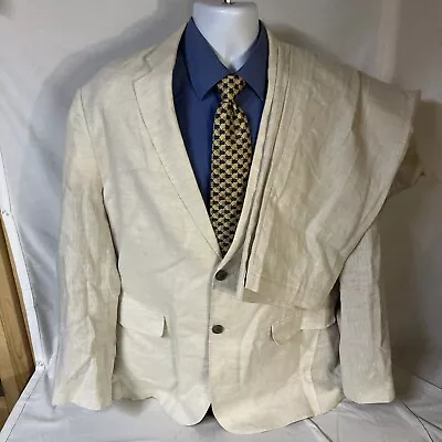 Tasso Elba Island Mens XL 45-47 Ivory 100% Linen Suit Jacket Pants 39W 30L FS! • $49.99