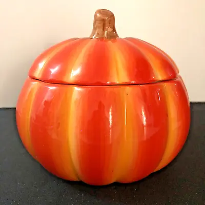 Orange Ceramic Pumpkin Cookie Jar VTG Candy Treats FTD VINTAGE • $11.24