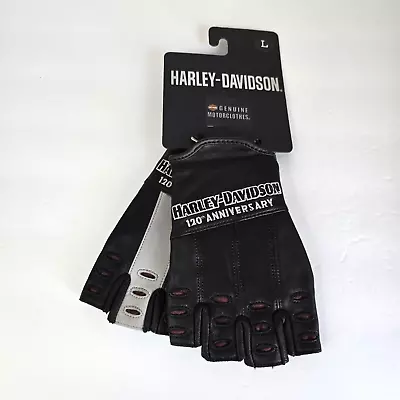 Harley Davidson 120th Anniversary Leather Riding Motorcycle Gloves Fingerless • $59.99