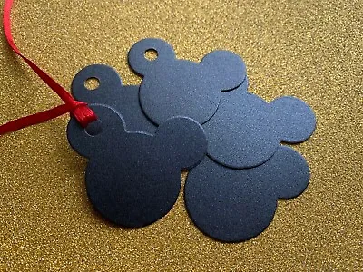 10 Black Card Mickey Mouse Ears Head Gift Birthday CHRISTMAS Tags & Red Ribbon  • £1.99