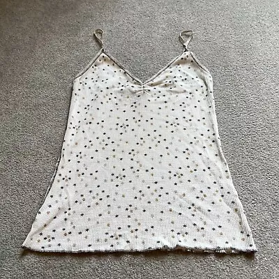 Victorias Secret Tank Top Womens Large Beige Y2K Stars Waffle Knit Pajama PJs • $14.99