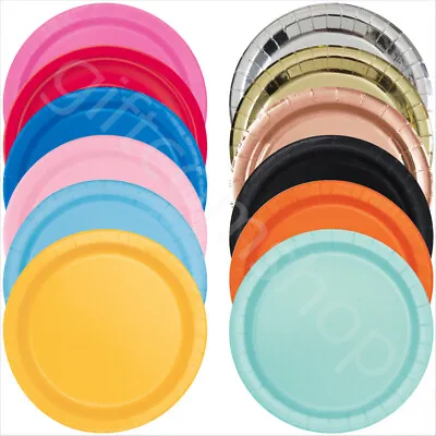 £1.99 • Buy 7/9 Inch Round Paper Plates Solid Colour Birthday Disposable Tableware Catering