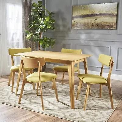 Noble House Alexa Mid Century Natural Oak Wood Green Tea 5 Piece Dining Set • £681.18