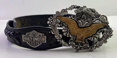 Harley Davidson Belt Black Leather With Belt Buckle Made In USA Size 36 • $49.99