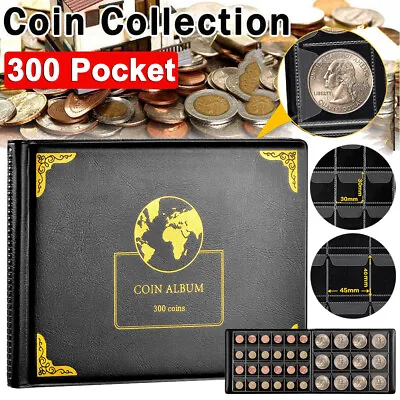 300 Pocket Coin Collection Holder Album Coin Storage Display Organizer Page Box • £11.95