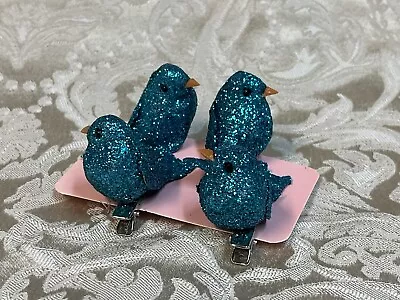 Blue Glitter Birds Clip Christmas Craft Wedding Decor Set  Of 4 • $12.95